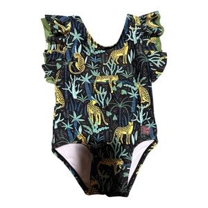 Ruffle butts Green Leopord Safari Butterfly Sleeve One Piece Swimsuit